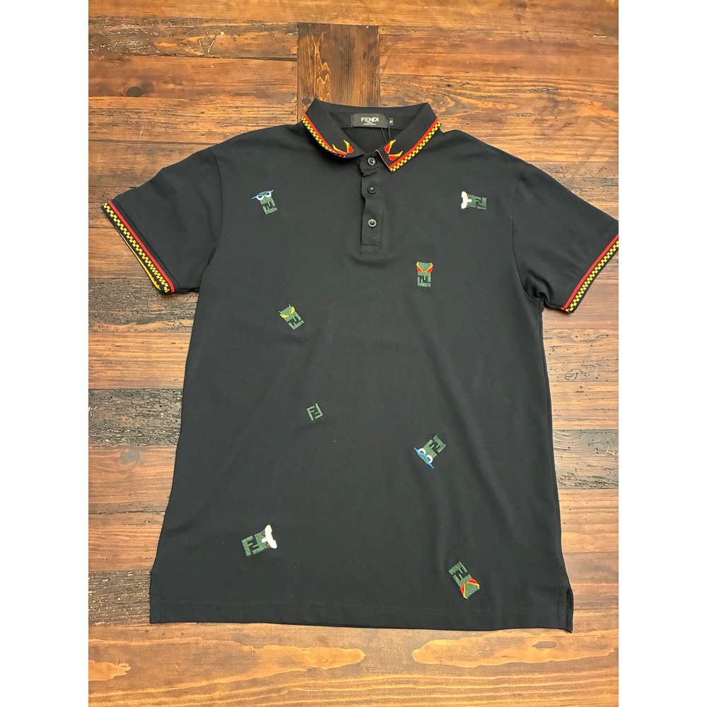 Fendi Embroidered Polo Shirt with Collar and Short Sleeves, Vintage Y2K